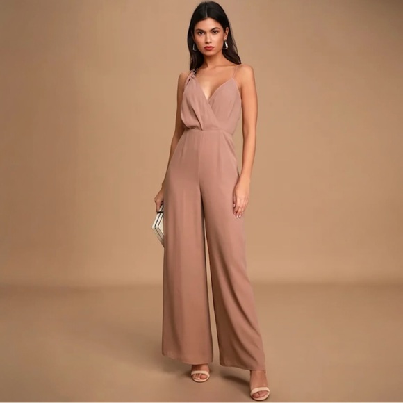 Lulus Pants - Lulus Tan Wide Leg Jumpsuit for Women NWT
